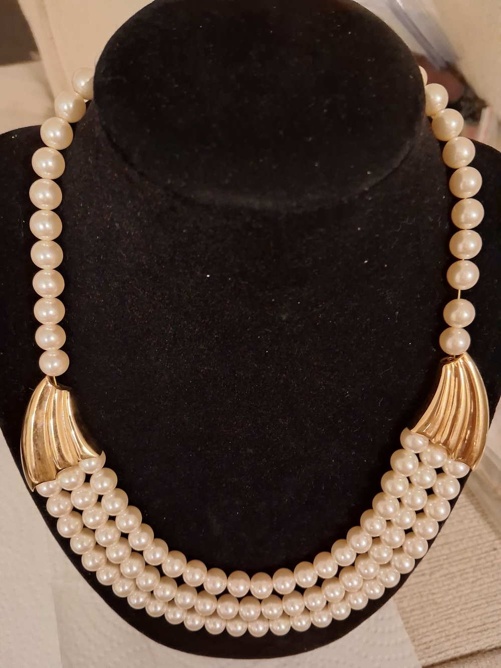 Napier White Pearl Multi-Strand Necklace with Gold Accents Price Firm